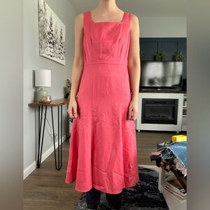 Ann Taylor Sleeveless Square Neck Coral Midi Dress
